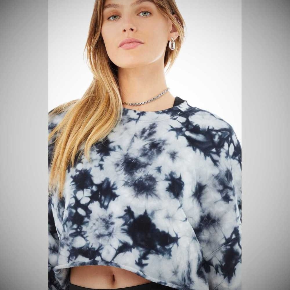 Crop Tops Alo Yoga Tie-Dye Extreme Crop Crew Neck Mujer Azul Marino Grises | MX-70TRQG