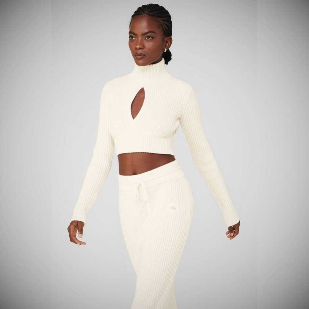 Cropped Turtleneck Alo Yoga Cashmere Acanalado Invierno Dream Mujer Blancos | MX-12WPAT