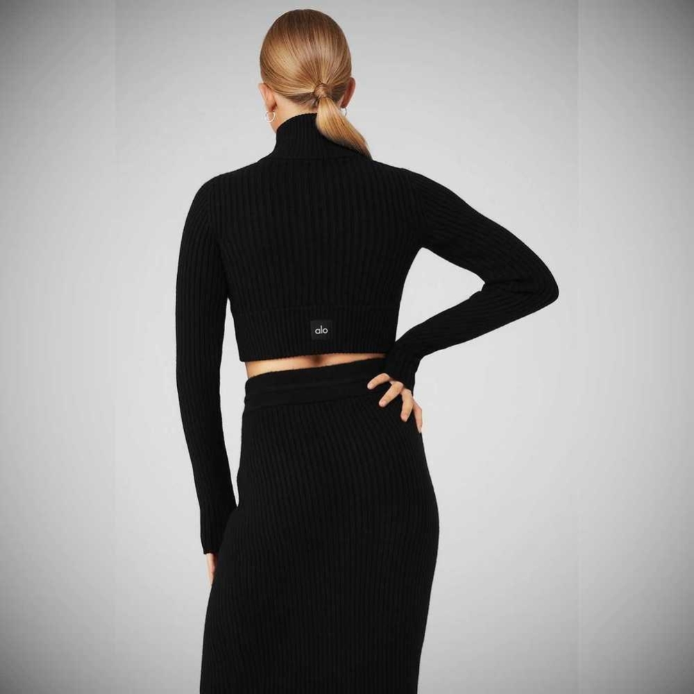 Cropped Turtleneck Alo Yoga Cashmere Acanalado Invierno Dream Mujer Negros | MX-13EQUZ