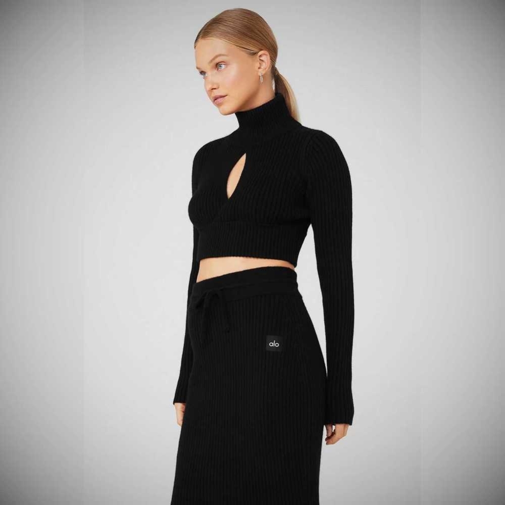 Cropped Turtleneck Alo Yoga Cashmere Acanalado Invierno Dream Mujer Negros | MX-13EQUZ