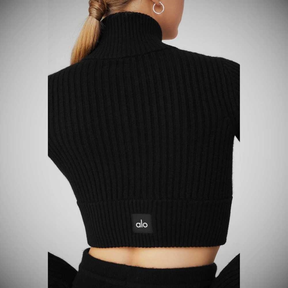 Cropped Turtleneck Alo Yoga Cashmere Acanalado Invierno Dream Mujer Negros | MX-13EQUZ