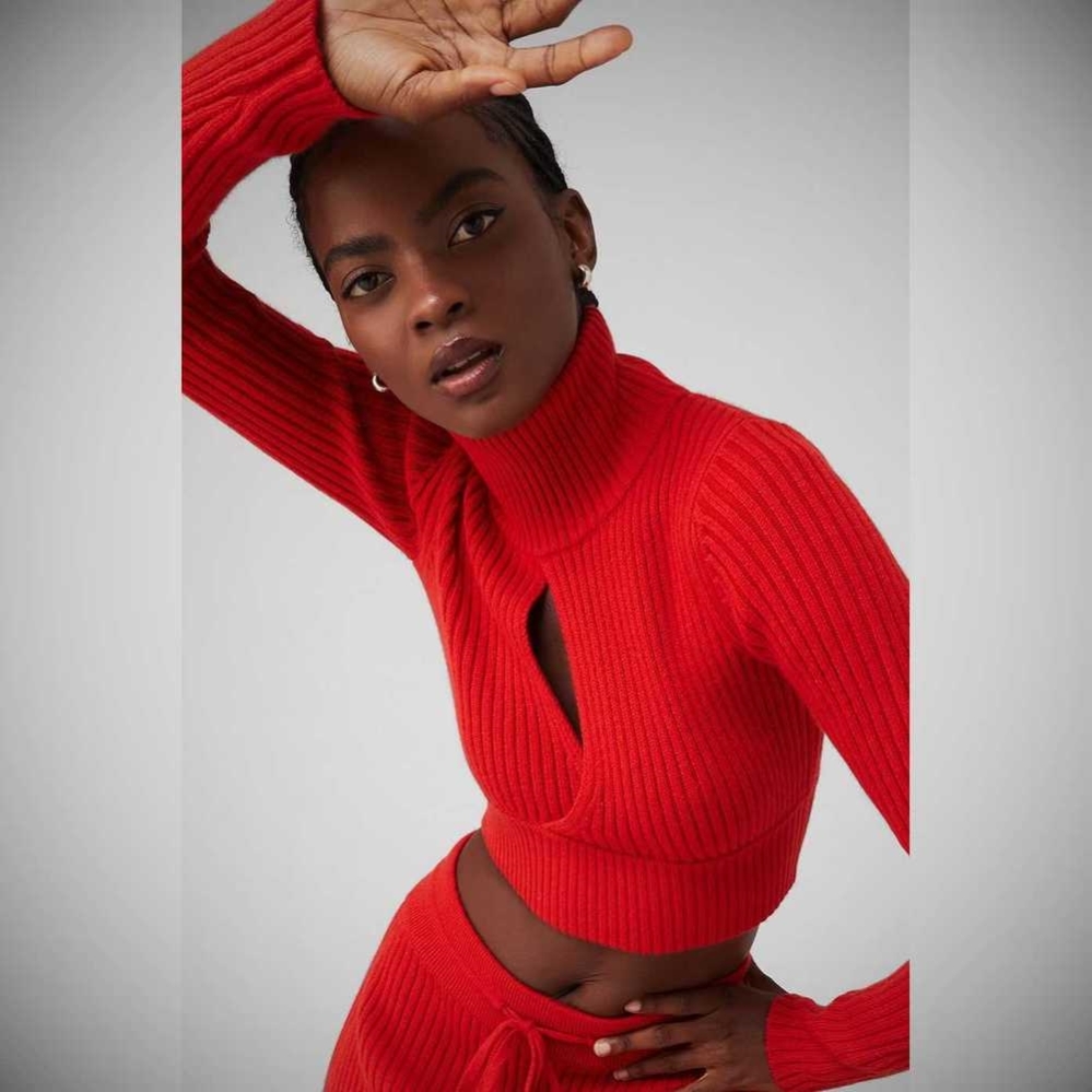 Cropped Turtleneck Alo Yoga Cashmere Acanalado Invierno Dream Mujer Rojos | MX-56UMCQ