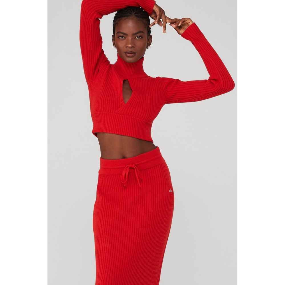 Cropped Turtleneck Alo Yoga Cashmere Acanalado Invierno Dream Mujer Rojos | MX-56UMCQ