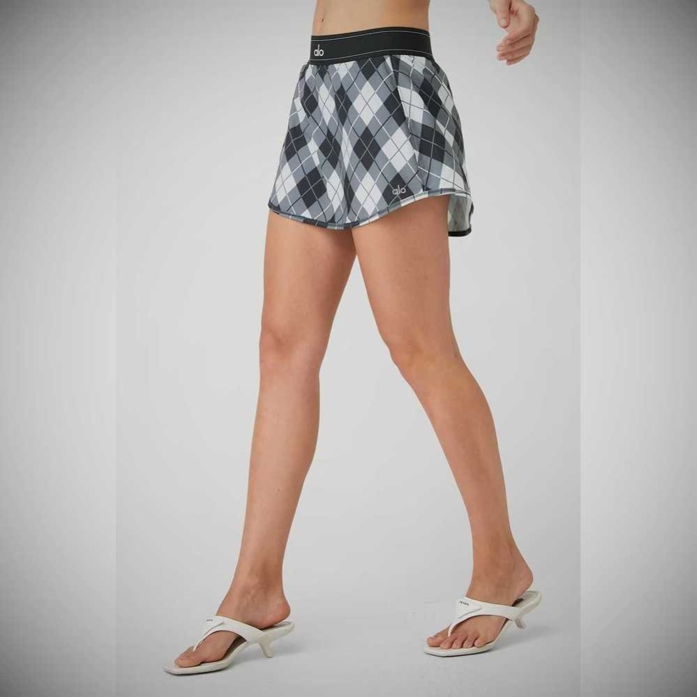 Falda Alo Yoga Argyle Match Point Tenis Mujer Negros Grises | MX-60XAEN