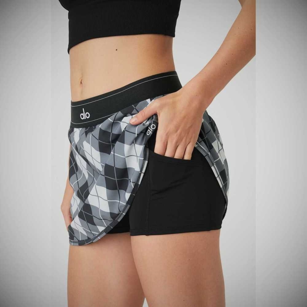 Falda Alo Yoga Argyle Match Point Tenis Mujer Negros Grises | MX-60XAEN