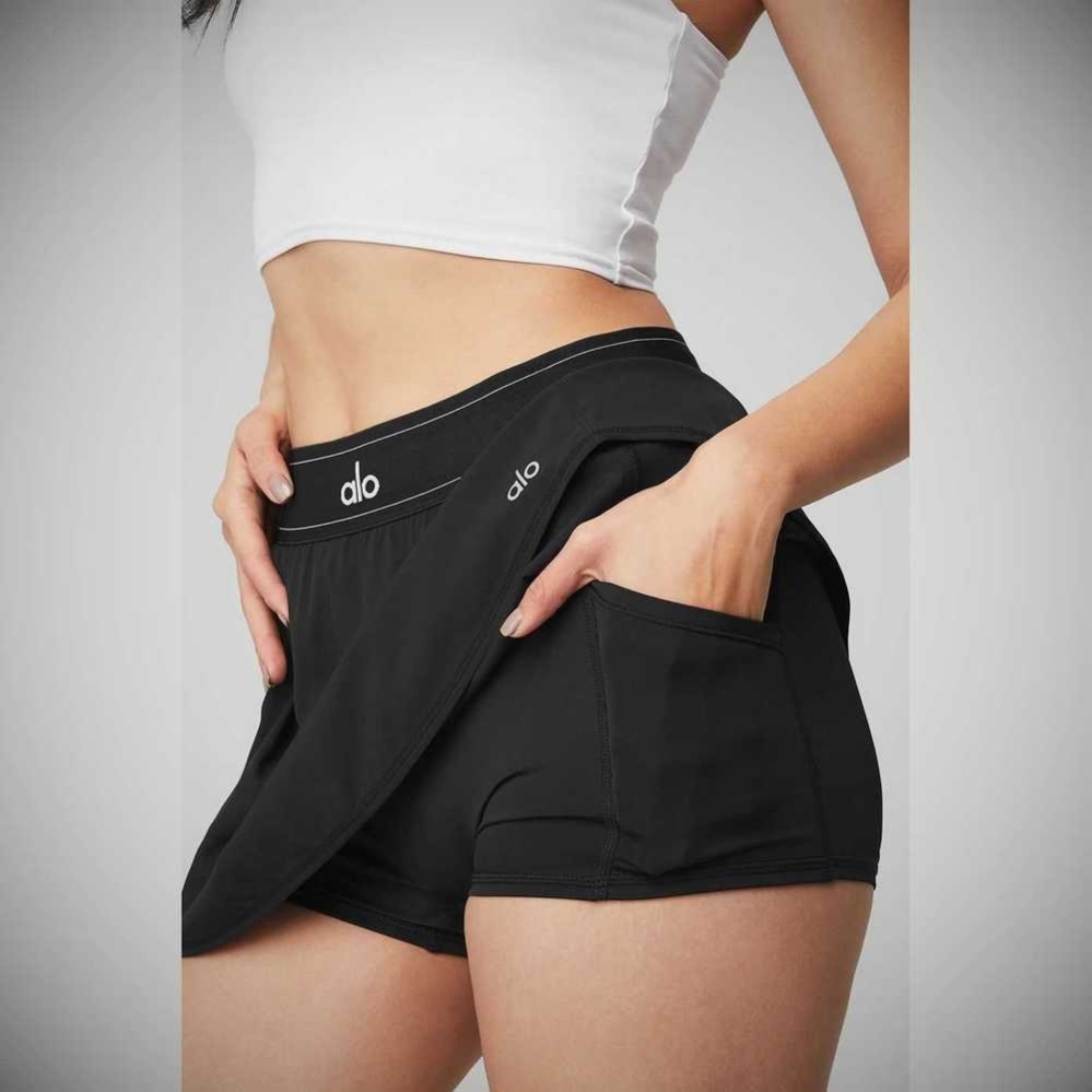 Falda Alo Yoga Match Point Tenis Mujer Negros | MX-90FBLU