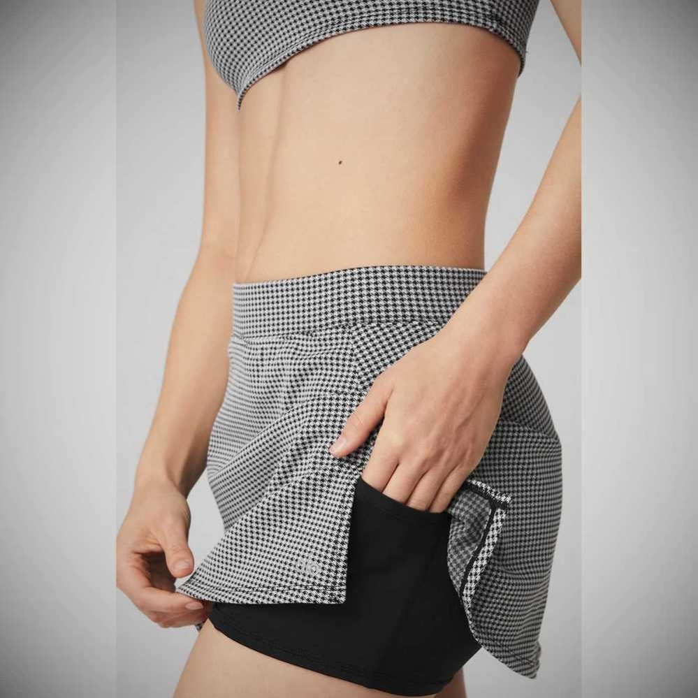 Falda Alo Yoga Micro Houndstooth Tenis Mujer Negros Blancos | MX-04VLJA