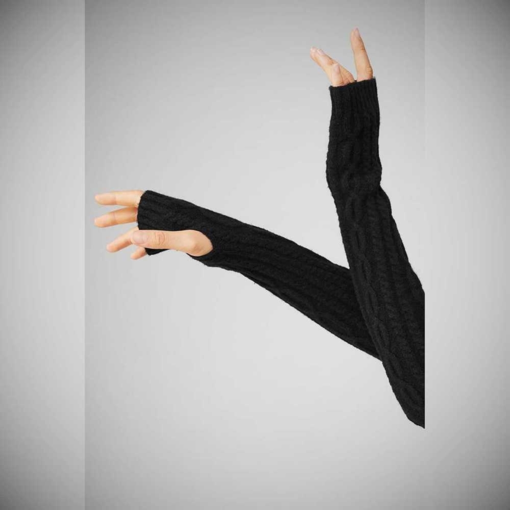 Guantes Alo Yoga Cable Knit Arm Warmers Mujer Negros | MX-90YMXL