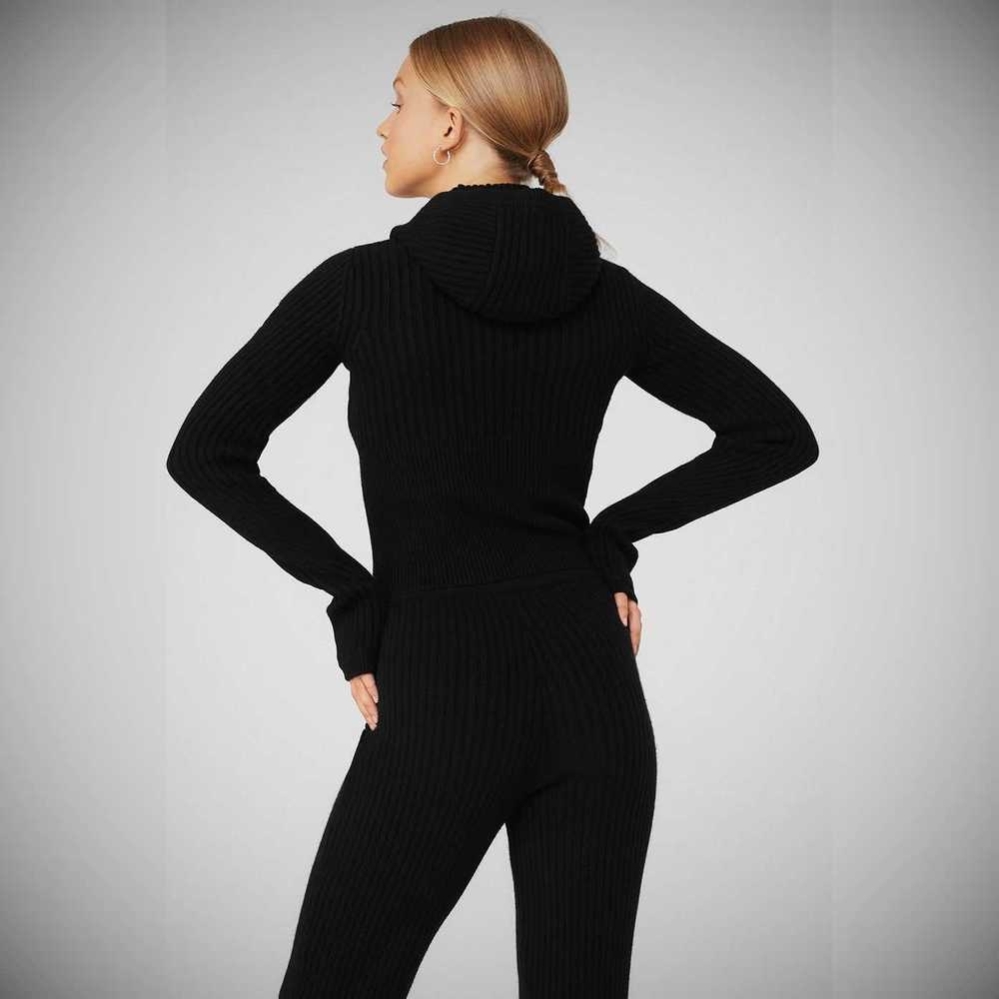 Hoodies Alo Yoga Cashmere Acanalado Invierno Dream Mujer Negros | MX-02NVMT