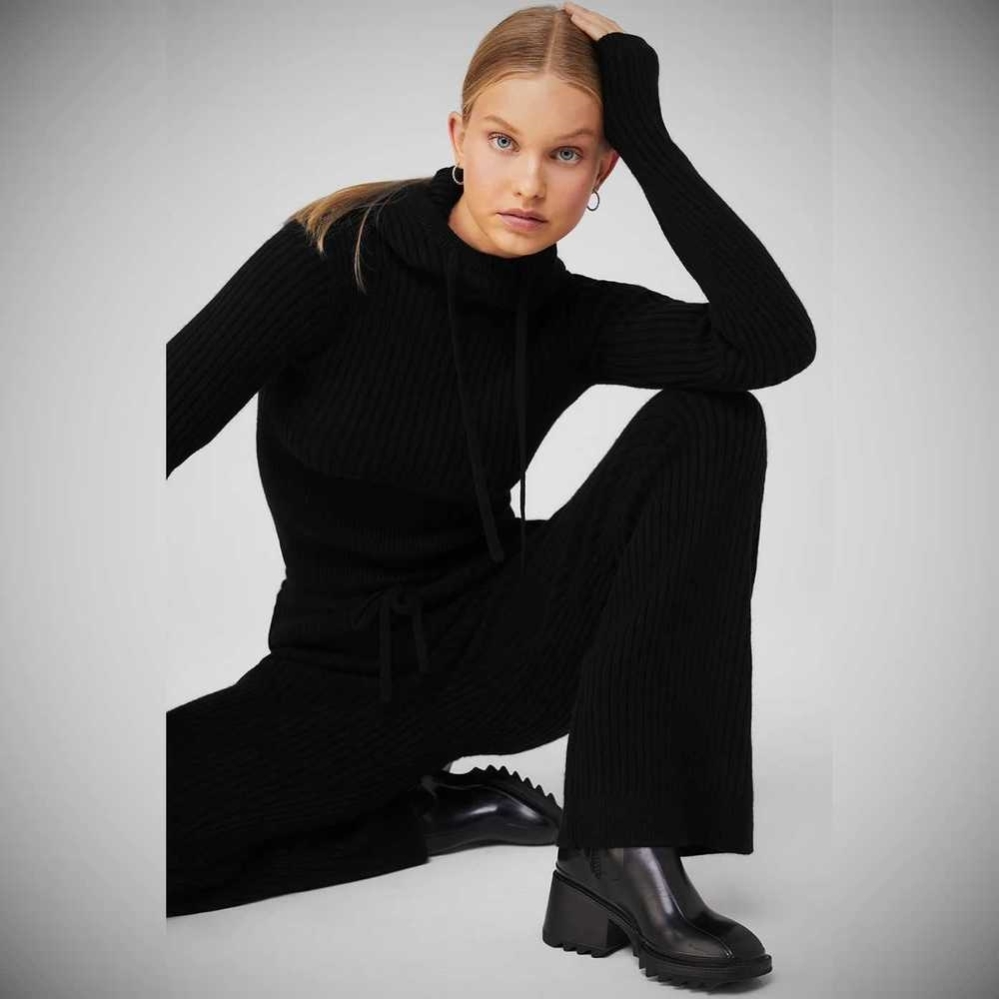 Hoodies Alo Yoga Cashmere Acanalado Invierno Dream Mujer Negros | MX-02NVMT