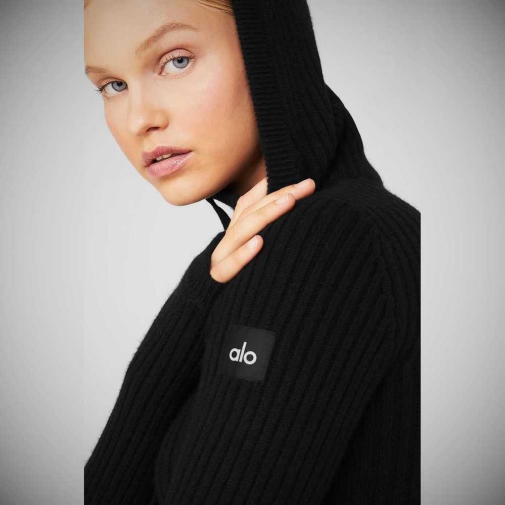 Hoodies Alo Yoga Cashmere Acanalado Invierno Dream Mujer Negros | MX-02NVMT