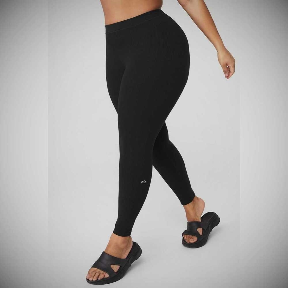 Leggins Alo Yoga Acanalado High-Cintura 7/8 Blissful Mujer Negros | MX-72LQXC