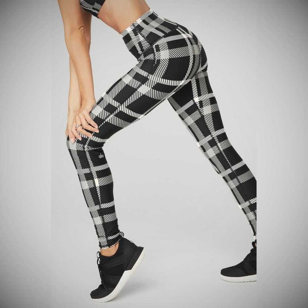 Leggins Alo Yoga Airlift High-Cintura Magnified Plaid Mujer Negros Blancos | MX-32FISM