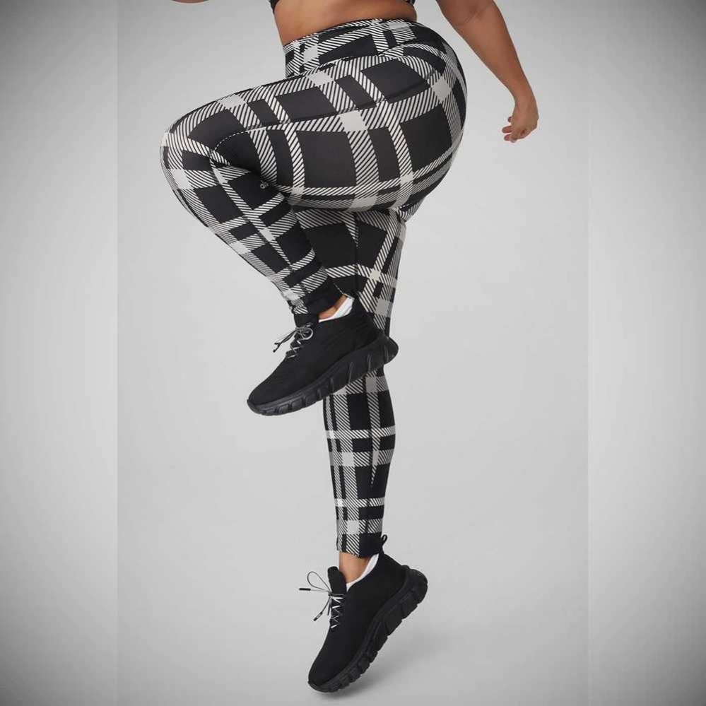 Leggins Alo Yoga Airlift High-Cintura Magnified Plaid Mujer Negros Blancos | MX-32FISM