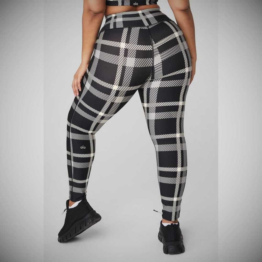 Leggins Alo Yoga Airlift High-Cintura Magnified Plaid Mujer Negros Blancos | MX-32FISM