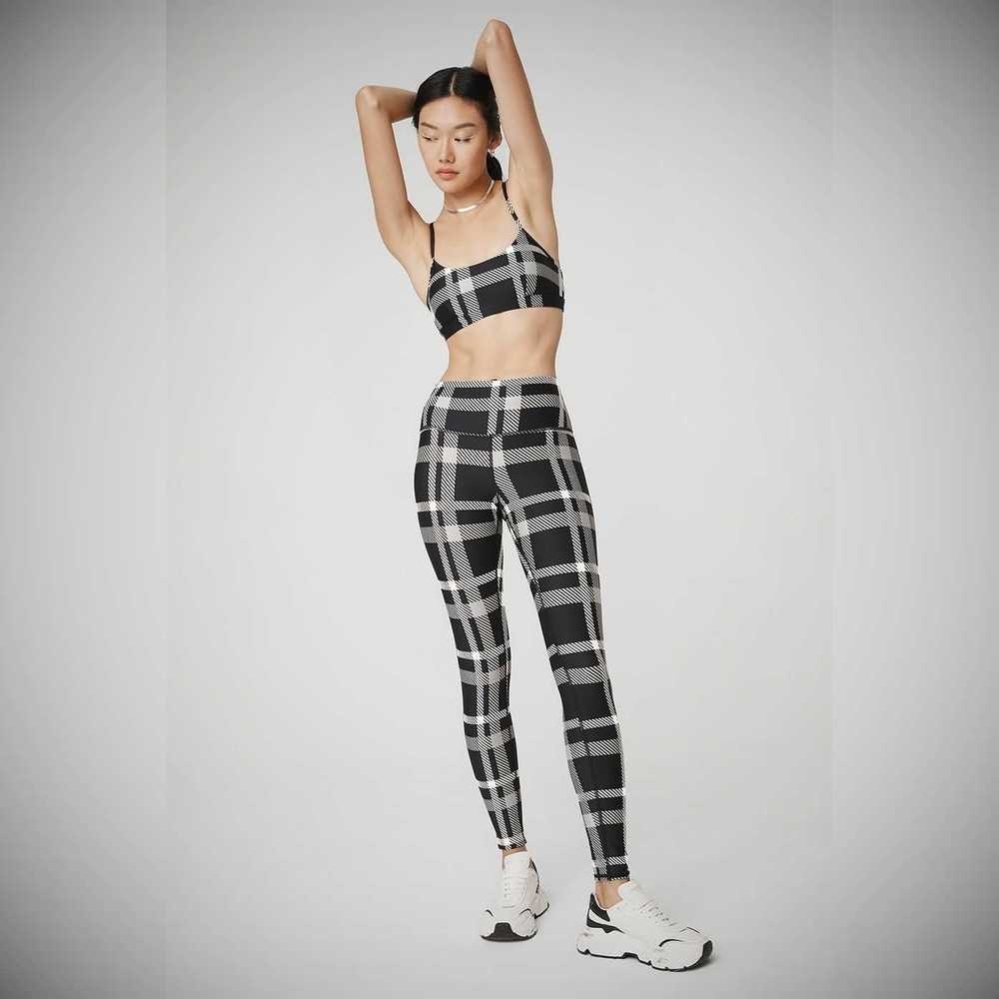 Leggins Alo Yoga Airlift High-Cintura Magnified Plaid Mujer Negros Blancos | MX-32FISM