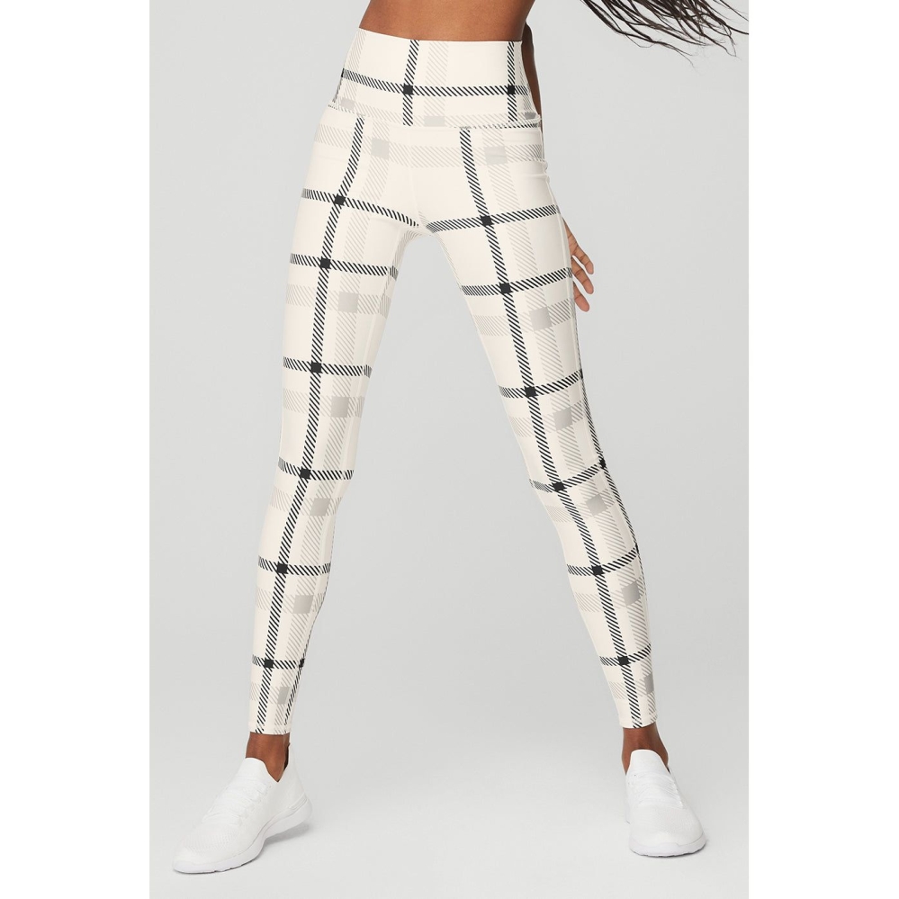 Leggins Alo Yoga Airlift High-Cintura Magnified Plaid Mujer Blancos Negros | MX-42RPDW