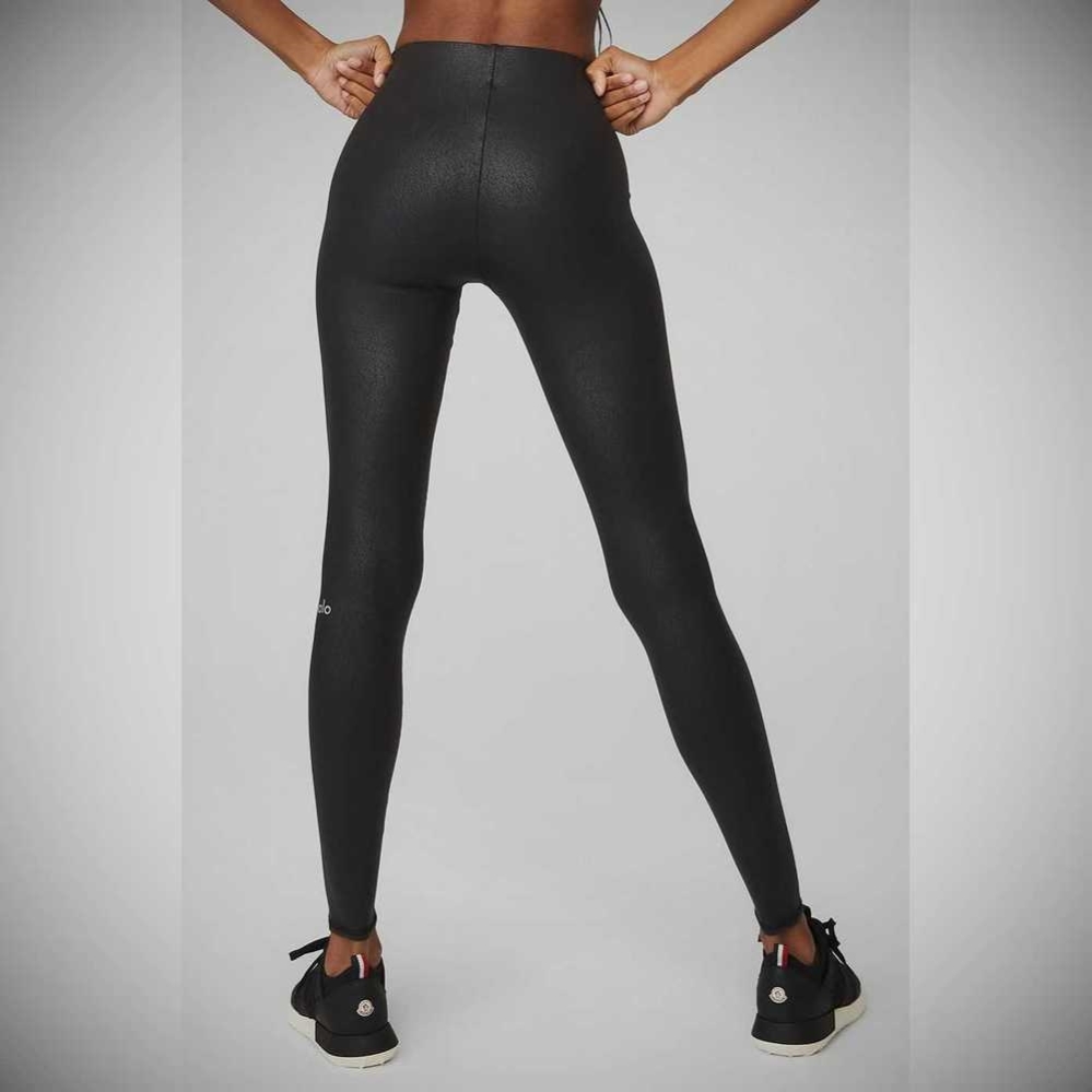 Leggins Alo Yoga Faux Cuero Airbrush High-Cintura Mujer Negros | MX-03CBOG