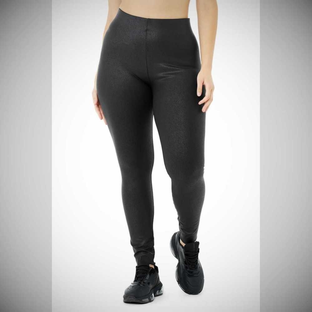 Leggins Alo Yoga Faux Cuero Airbrush High-Cintura Mujer Negros | MX-03CBOG