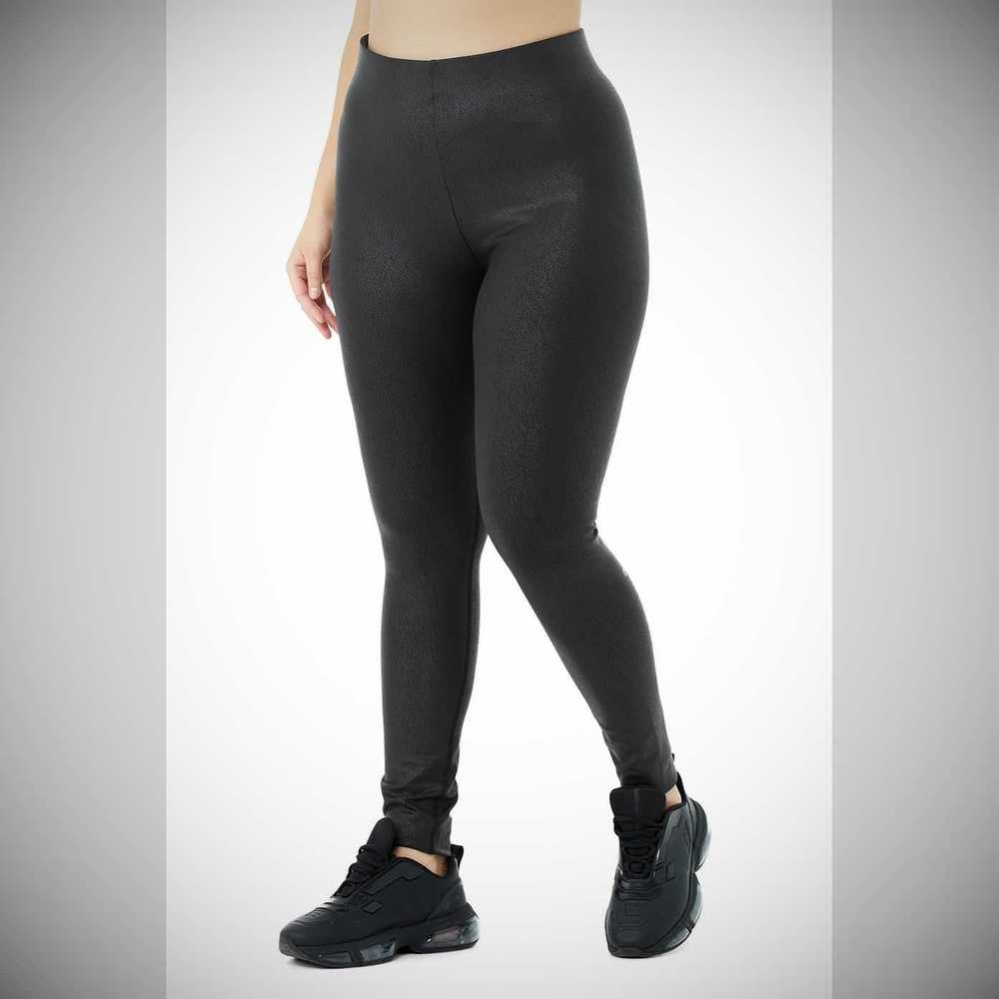 Leggins Alo Yoga Faux Cuero Airbrush High-Cintura Mujer Negros | MX-03CBOG