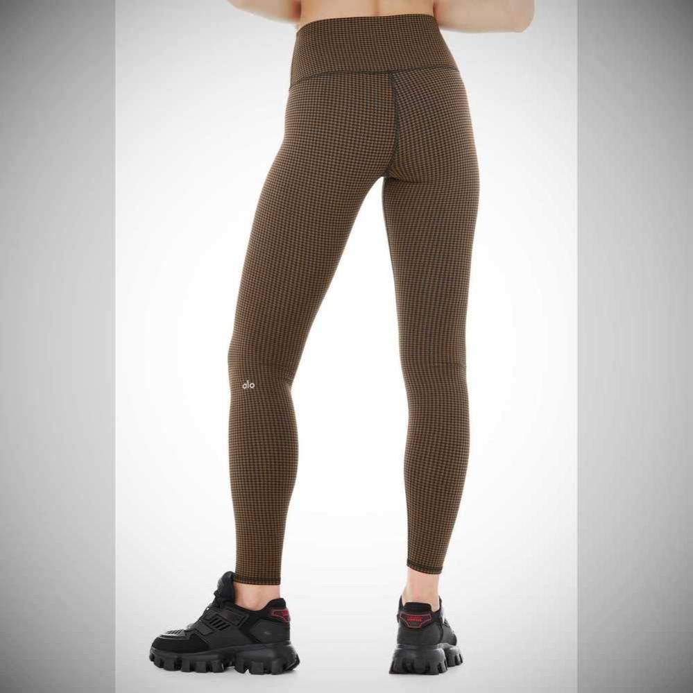 Leggins Alo Yoga High-Cintura Micro Houndstooth Mujer Cafes Negros | MX-75AFLE