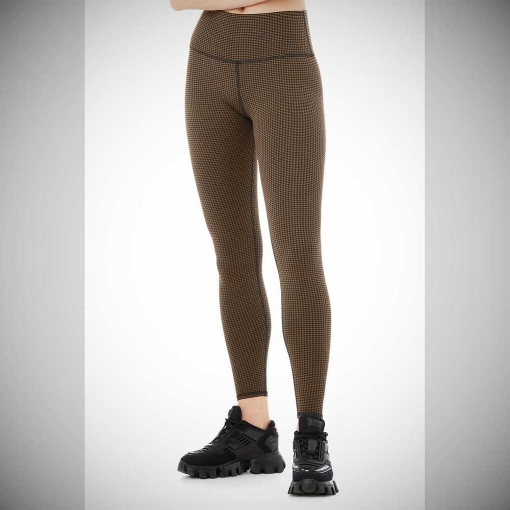 Leggins Alo Yoga High-Cintura Micro Houndstooth Mujer Cafes Negros | MX-75AFLE