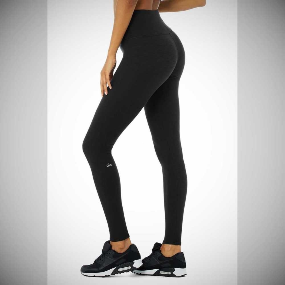 Leggins Alo Yoga High-Cintura Micro Waffle LowKey Mujer Negros | MX-71ZNQJ