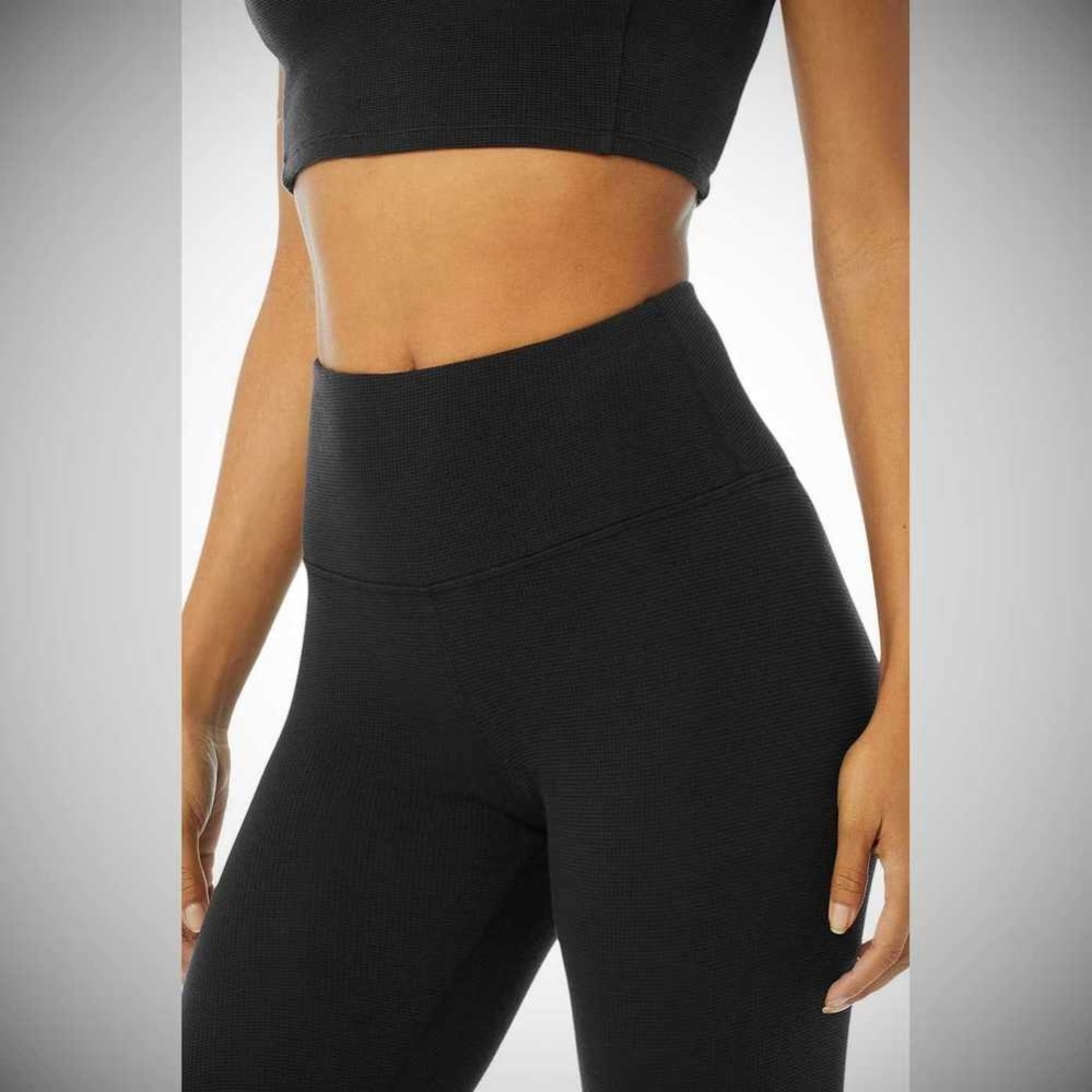 Leggins Alo Yoga High-Cintura Micro Waffle LowKey Mujer Negros | MX-71ZNQJ