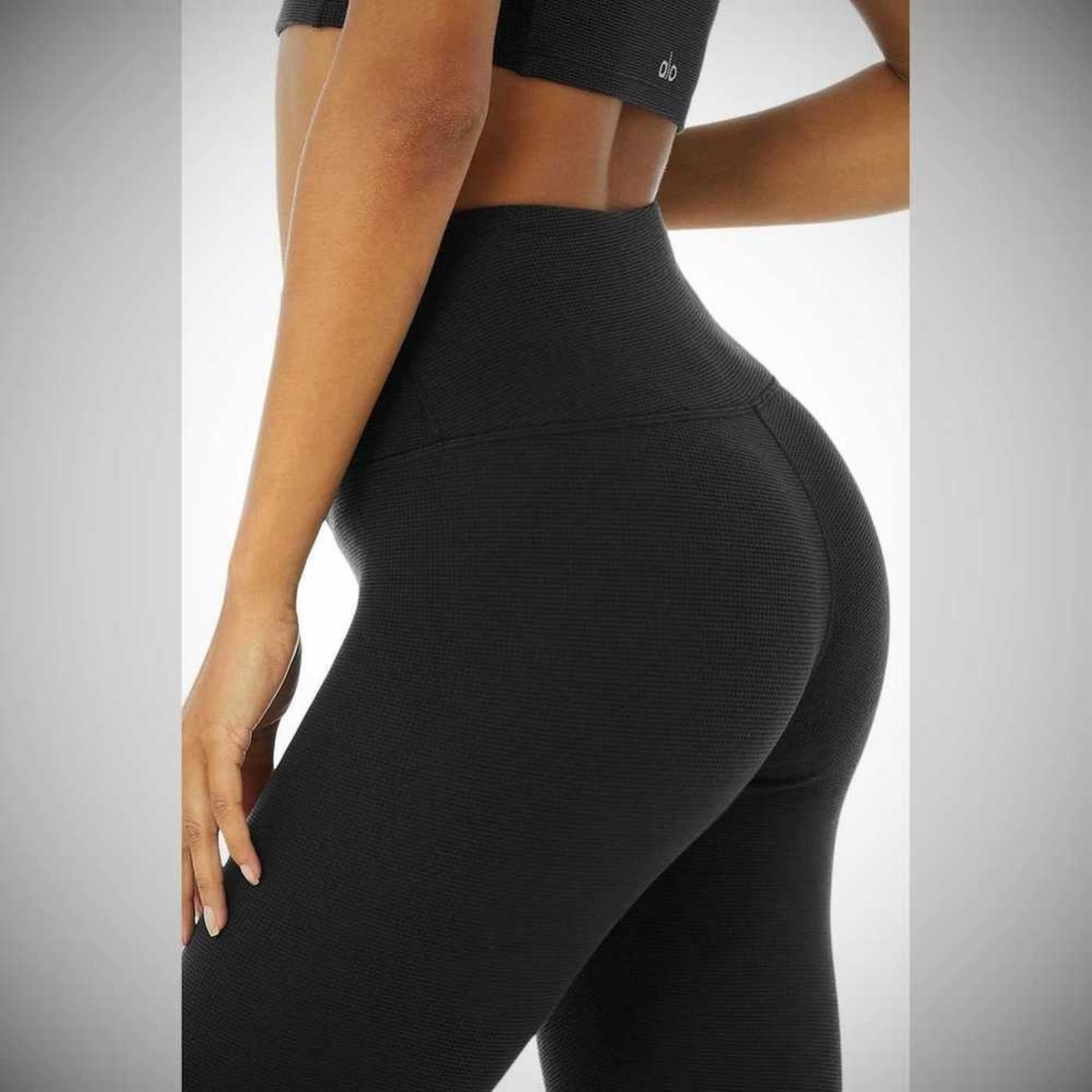 Leggins Alo Yoga High-Cintura Micro Waffle LowKey Mujer Negros | MX-71ZNQJ