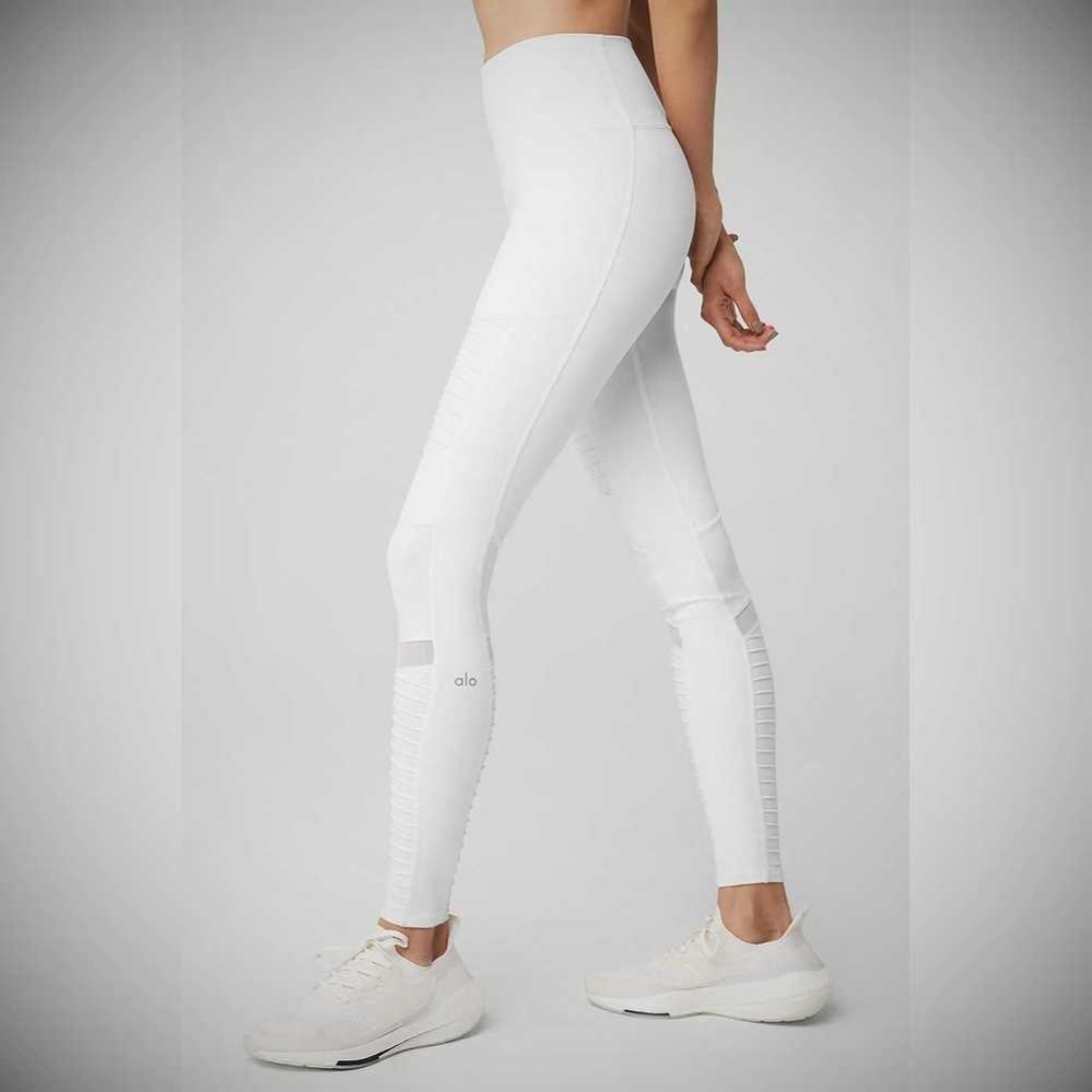 Leggins Alo Yoga High-Cintura Moto Mujer Blancos | MX-42QZRT