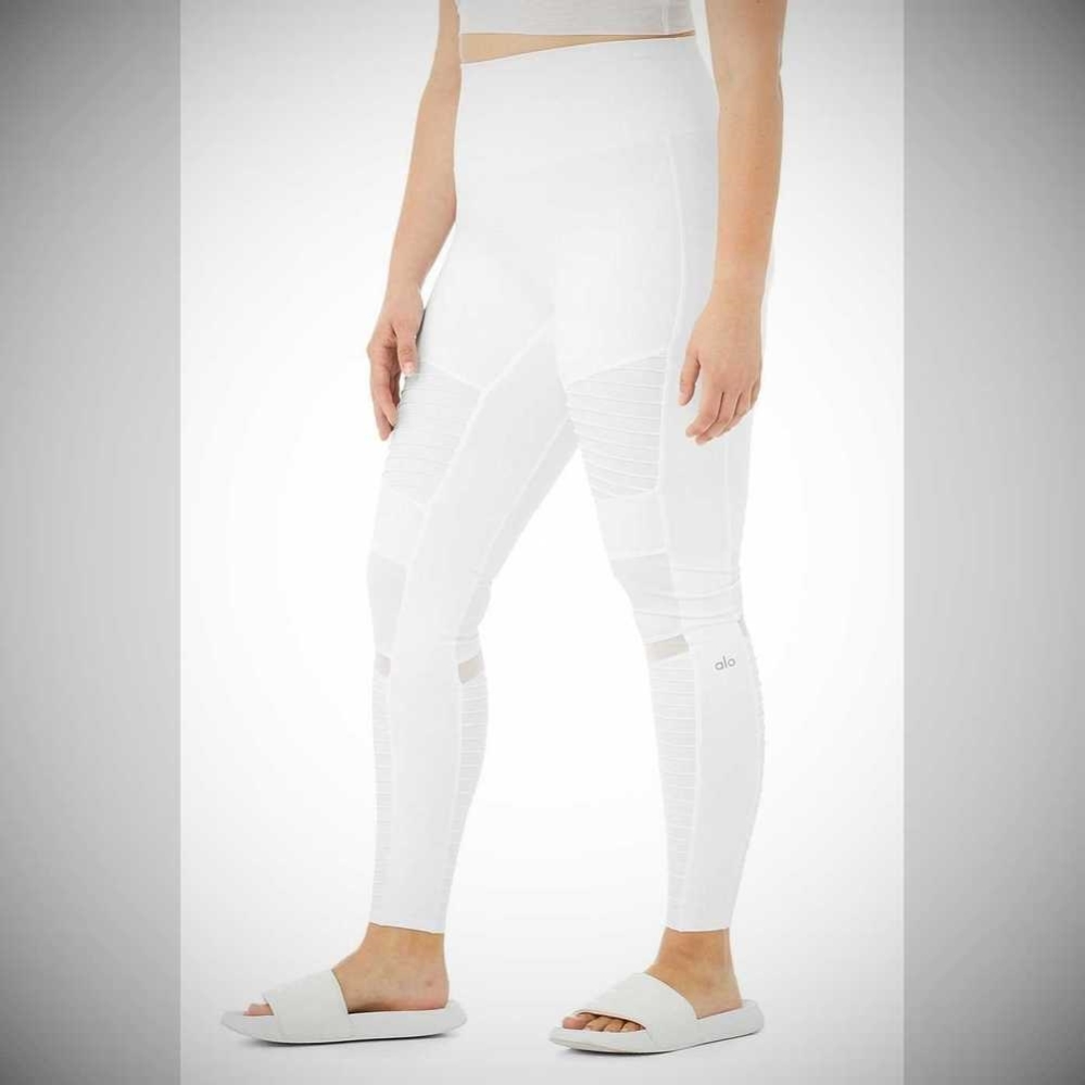 Leggins Alo Yoga High-Cintura Moto Mujer Blancos | MX-42QZRT