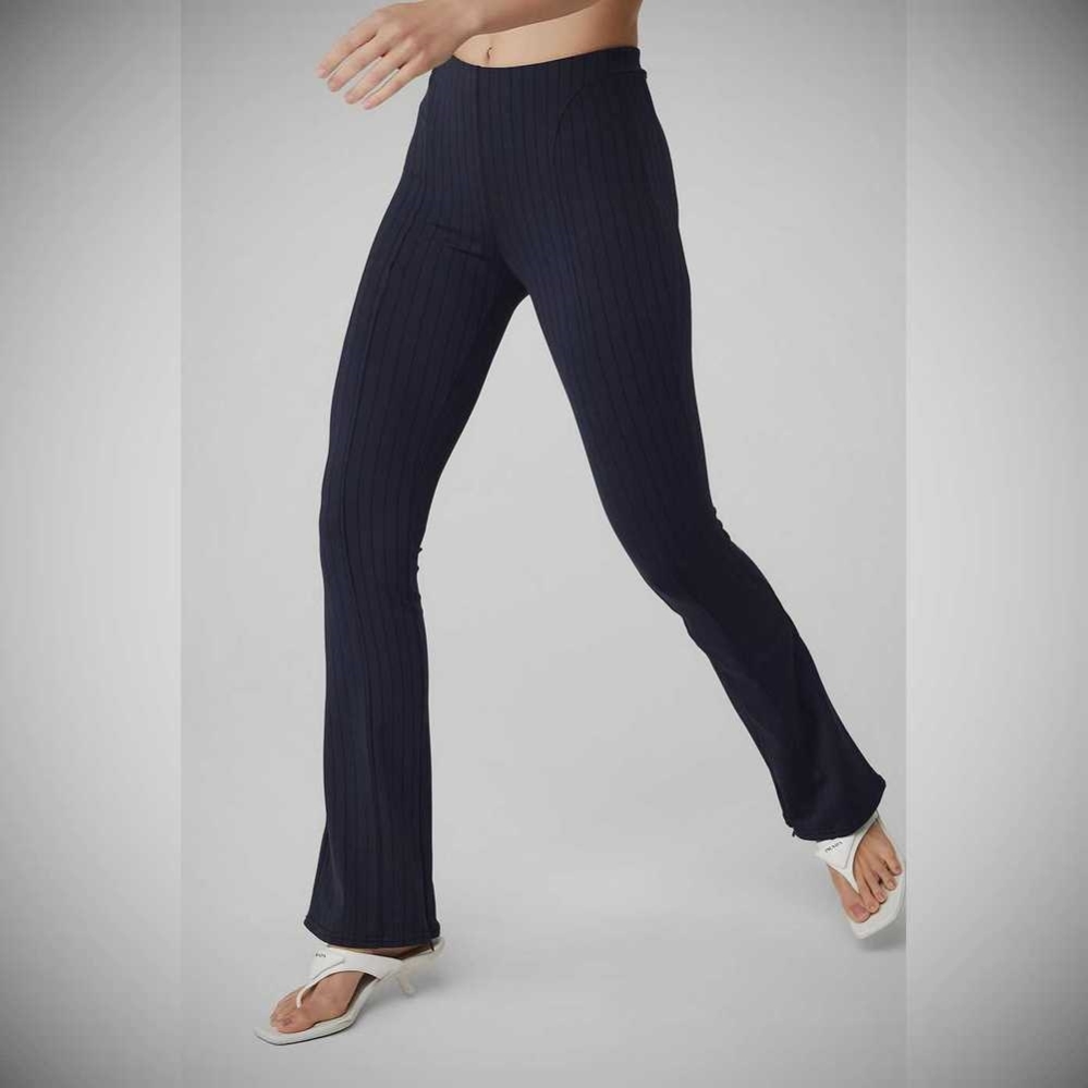 Leggins Alo Yoga High-Cintura Pinstripe Zip It Flare Mujer Azul Marino Negros | MX-09GEDB