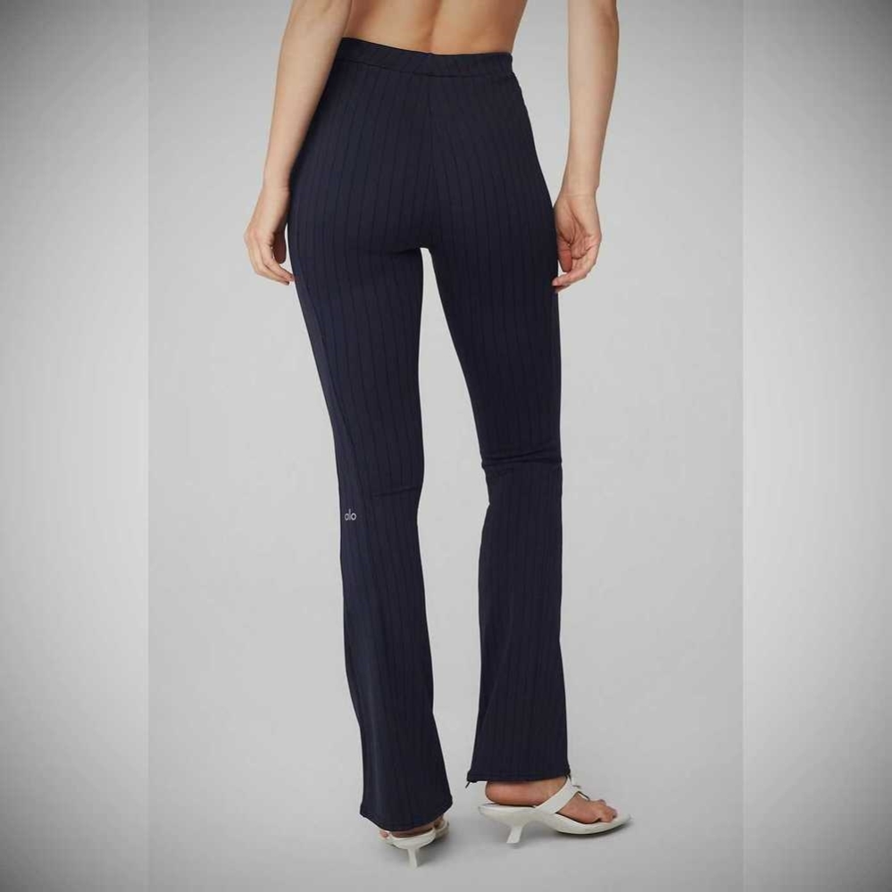 Leggins Alo Yoga High-Cintura Pinstripe Zip It Flare Mujer Azul Marino Negros | MX-09GEDB