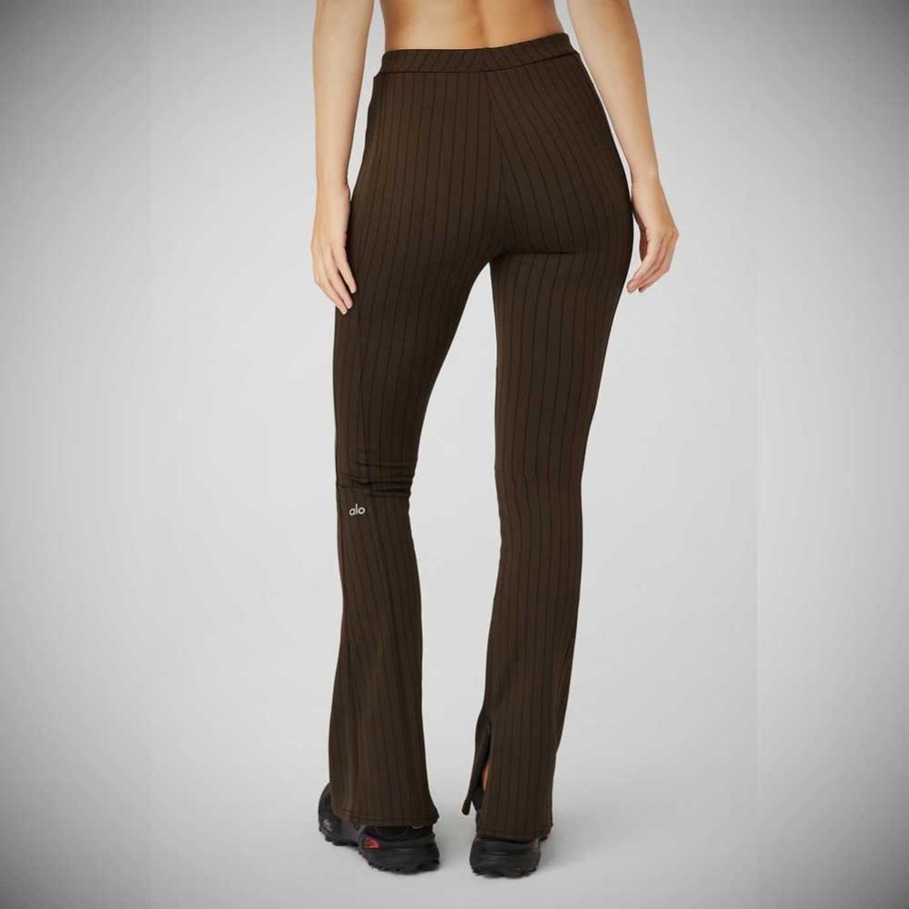 Leggins Alo Yoga High-Cintura Pinstripe Zip It Flare Mujer Cafes Negros | MX-54MBKH