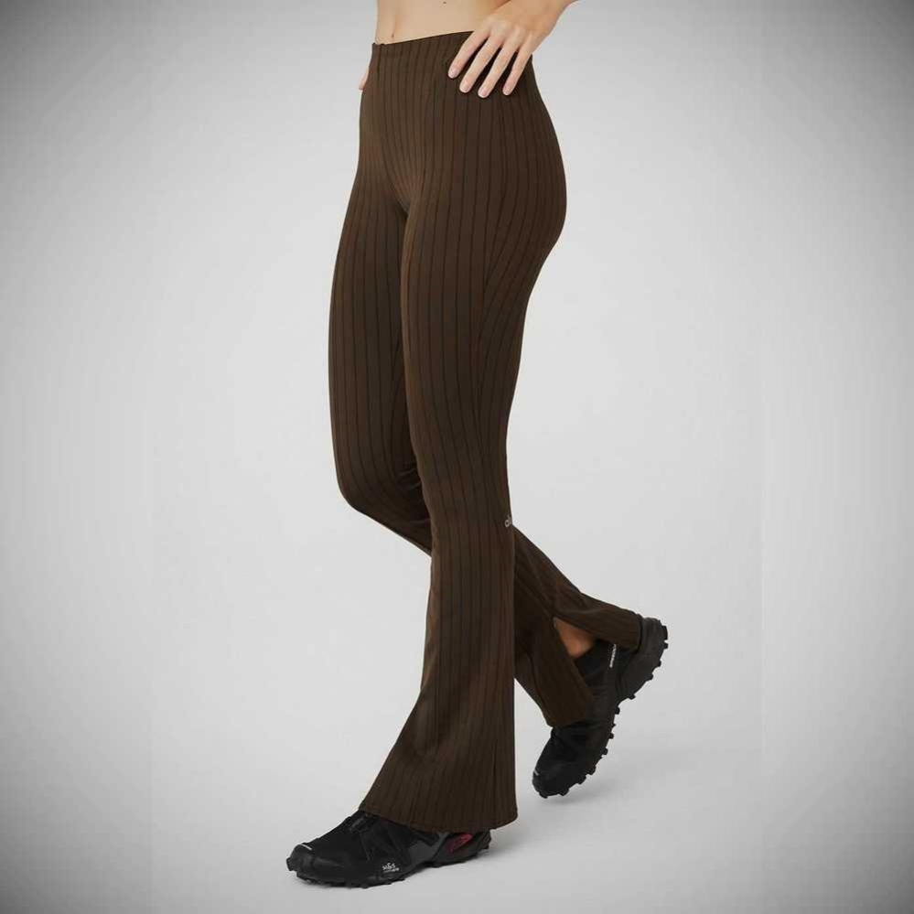 Leggins Alo Yoga High-Cintura Pinstripe Zip It Flare Mujer Cafes Negros | MX-54MBKH