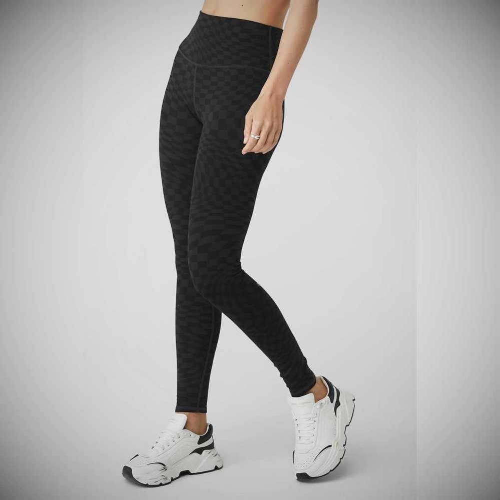 Leggins Alo Yoga Jacquard High-Cintura Checkered Mujer Negros Grises | MX-47QCMX