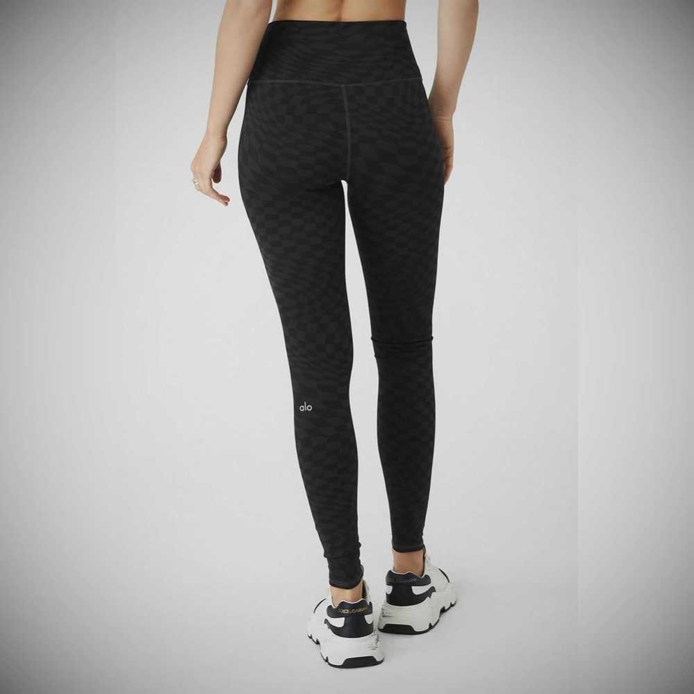 Leggins Alo Yoga Jacquard High-Cintura Checkered Mujer Negros Grises | MX-47QCMX