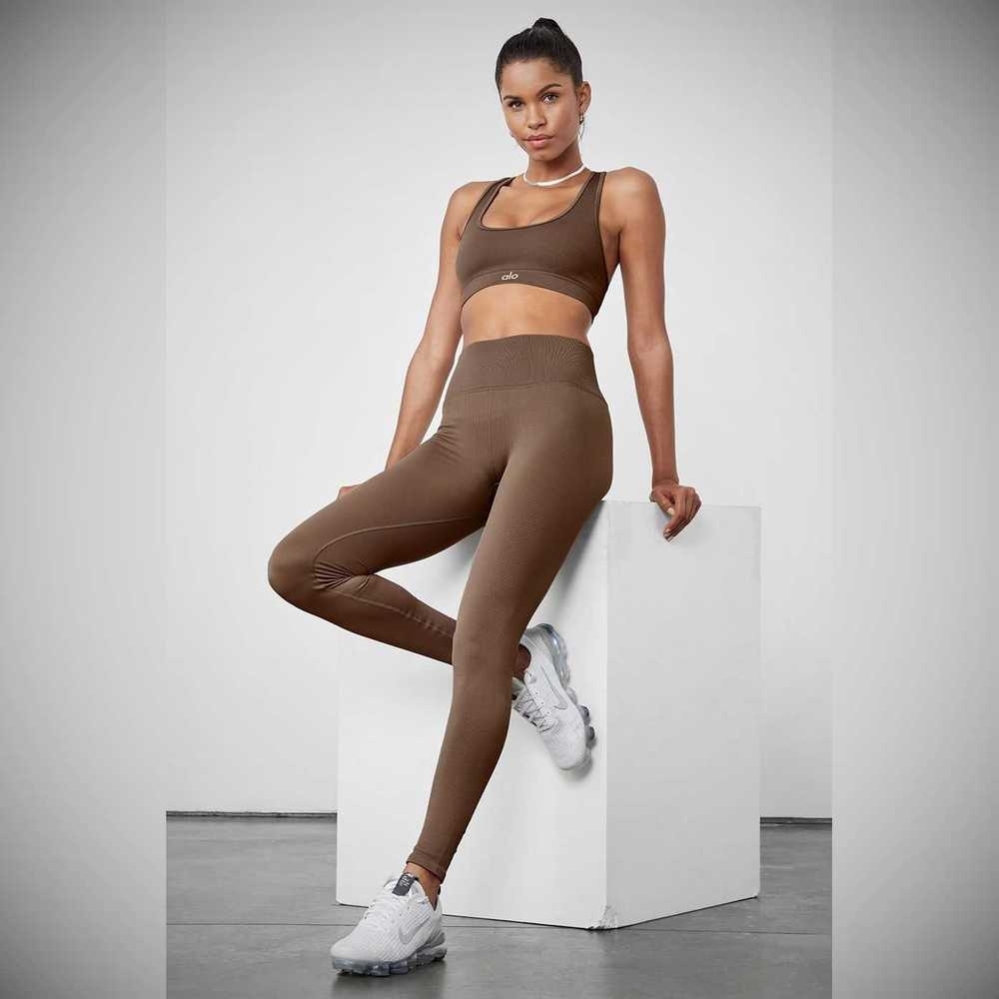 Leggins Alo Yoga Seamless High-Cintura Acanalado Mujer Cafes | MX-35RNGM