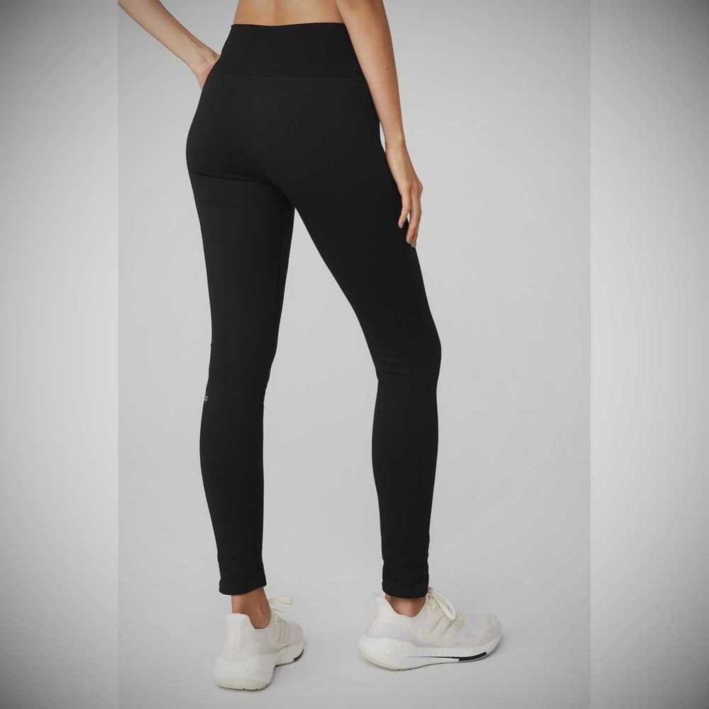 Leggins Alo Yoga Seamless High-Cintura Acanalado Mujer Negros | MX-75RCEK