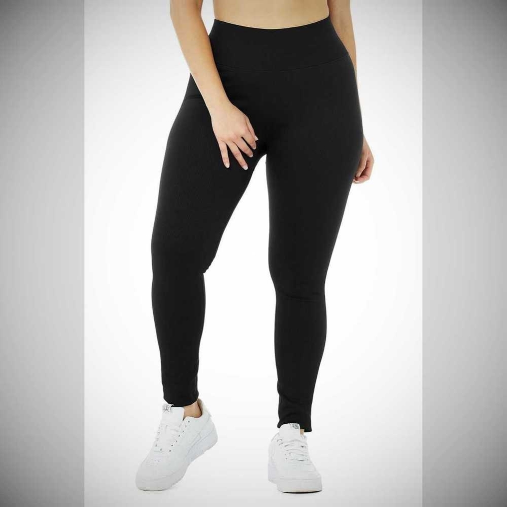 Leggins Alo Yoga Seamless High-Cintura Acanalado Mujer Negros | MX-75RCEK