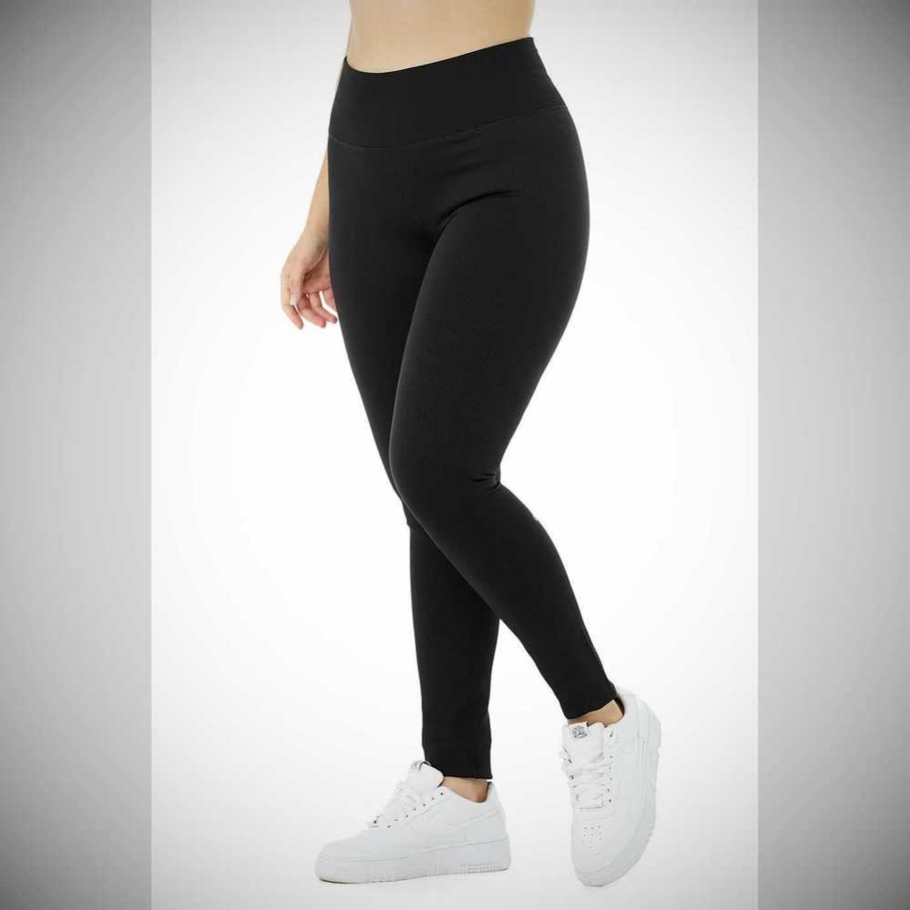 Leggins Alo Yoga Seamless High-Cintura Acanalado Mujer Negros | MX-75RCEK