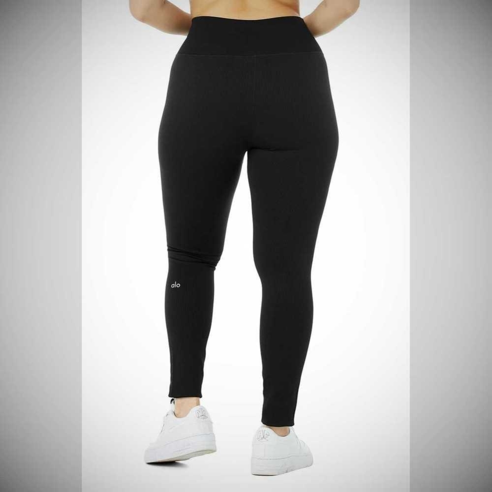 Leggins Alo Yoga Seamless High-Cintura Acanalado Mujer Negros | MX-75RCEK