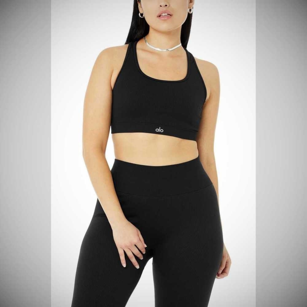 Leggins Alo Yoga Seamless High-Cintura Acanalado Mujer Negros | MX-75RCEK