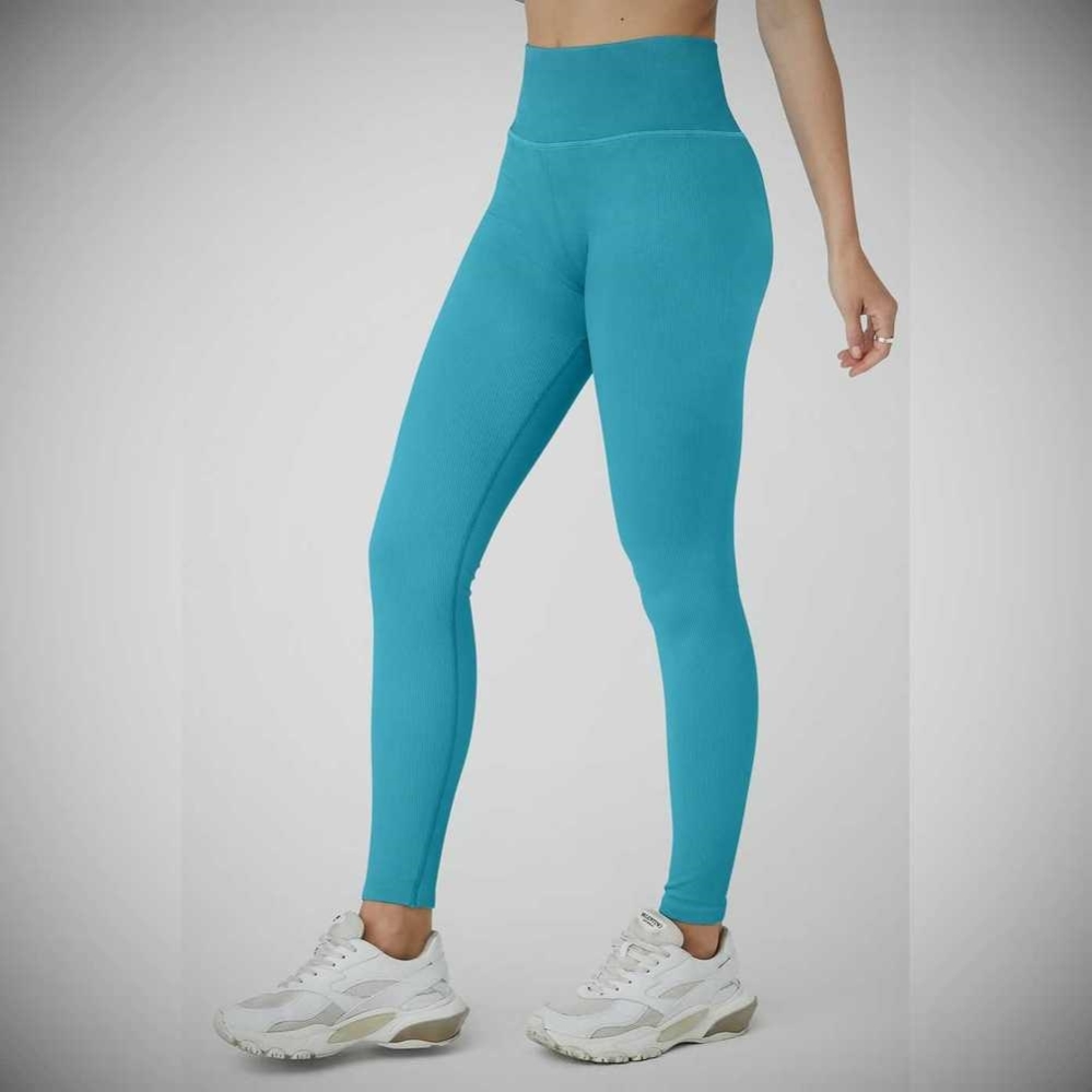 Leggins Alo Yoga Seamless High-Cintura Acanalado Mujer Azules | MX-81EBWQ