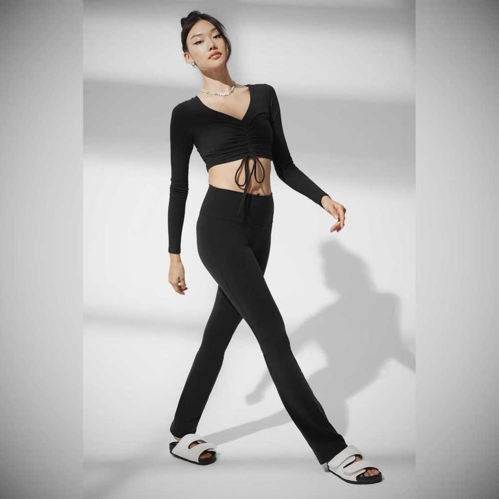 Long Sleeve Alo Yoga Acanalado Cinch Cropped Mujer Negros | MX-54UXEV