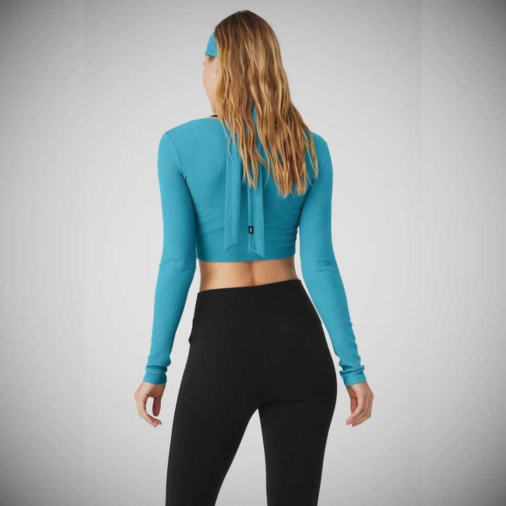 Long Sleeve Alo Yoga Acanalado Cinch Cropped Mujer Azules | MX-78MZIF