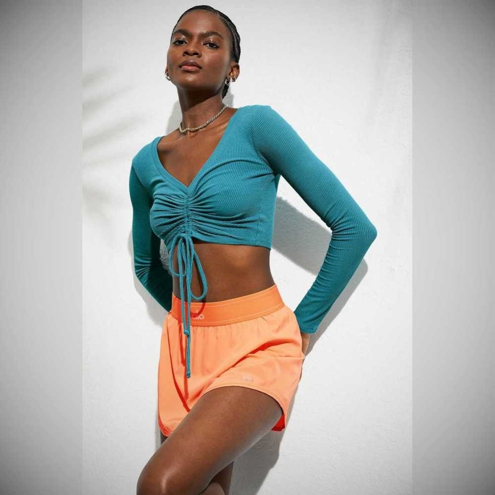 Long Sleeve Alo Yoga Acanalado Cinch Cropped Mujer Azules | MX-78MZIF