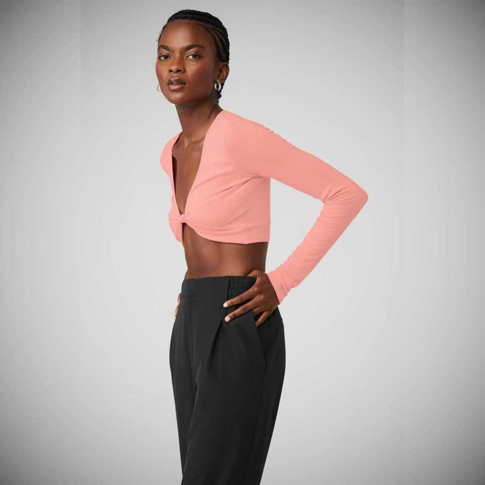 Long Sleeve Alo Yoga Acanalado Knotty Mujer Rosas | MX-16DOPA