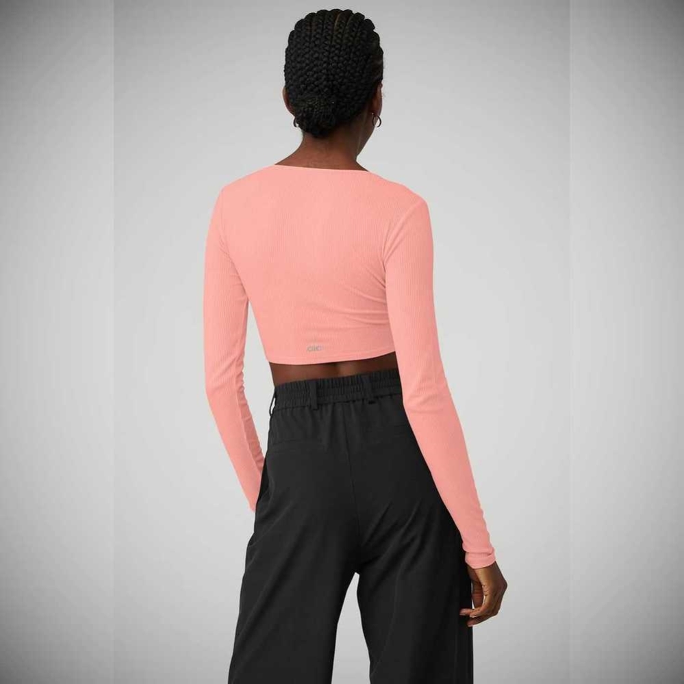 Long Sleeve Alo Yoga Acanalado Knotty Mujer Rosas | MX-16DOPA