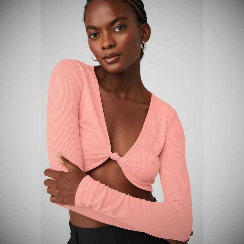 Long Sleeve Alo Yoga Acanalado Knotty Mujer Rosas | MX-16DOPA